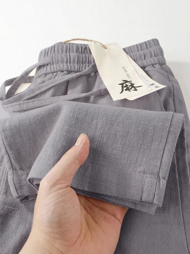 سروال لينين للرجال 2025 صيفي رقيق من القطن واللينين، سروال راميه قماش غير رسمي، سروال فضفاض مستقيم طويل - Image 2